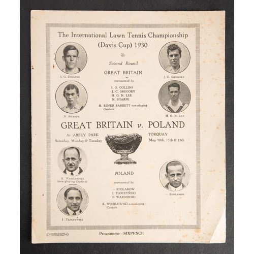 359 - A 1930 International Lawn Tennis Championship Davis Cup Programme 'Great Britain vs Poland' Abbey Pa... 