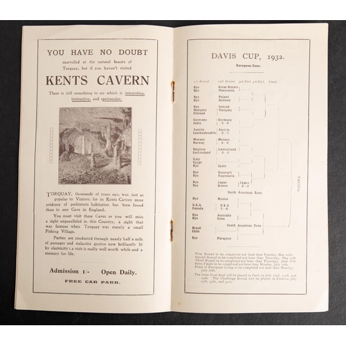 360 - A 1932 International lawn Tennis Championship Davis Cup Programme' Great Britain vs Romania' Abbey P... 