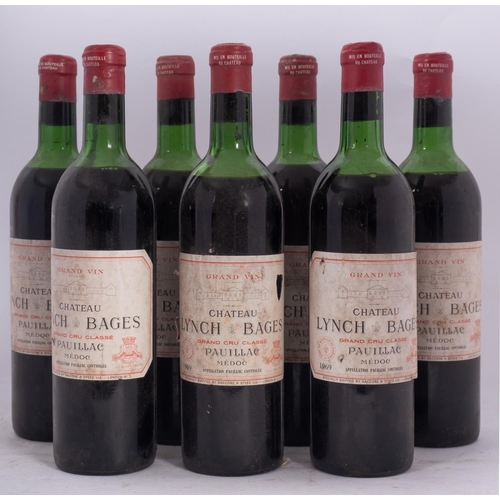 374 - Seven Ch. Lynch Bages, Pauillac 1969.