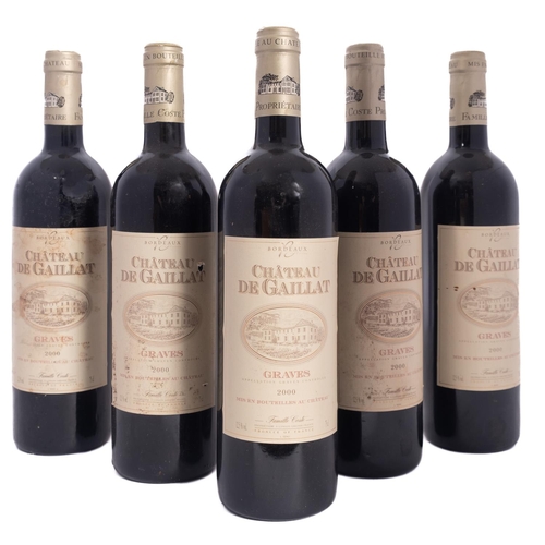 407 - Five bottles Ch. De Gaillat. Graves 2000.