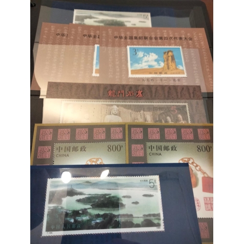 435 - China stamps in box including mini-sheets, local issue block of four, also some Japan including cove... 