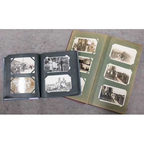 462 - Two early 20th century postcard albums and contents, mainly portraits, group outings, charabangs, we... 