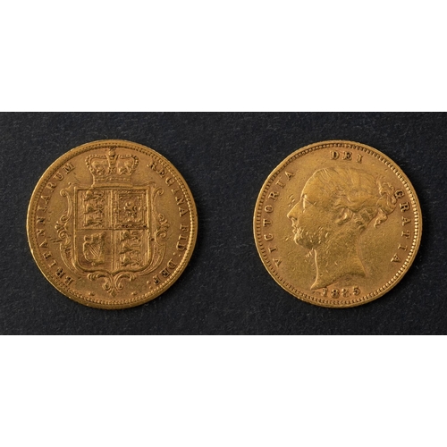 483 - A Victorian half sovereign gold coin, dated 1885, diameter ca. 19mms, total weight ca. 3.9gms.