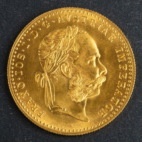 485 - An Austrian 1 Ducat gold coin, dated 1915 (restruck), diameter ca. 20mms, total weight ca. 3.4gms.