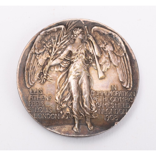 530 - Olympic Games, London, 1908, white metal medal by Mackennal, struck by Vaughton, obverse with Fame s... 