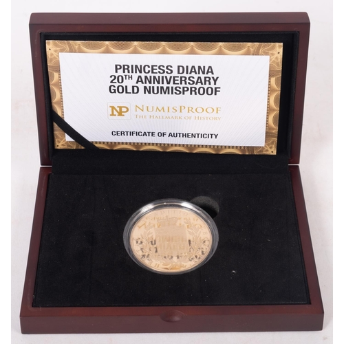 555 - A cased Princess Diana 20th Anniversary proof 9CT gold coin.