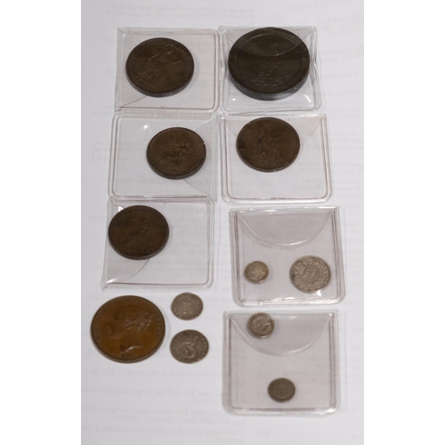 584 - A group of coins to include ;- a George II 1746 Maundy 4d, William III 1700 Maundy 2d, higher grade ... 