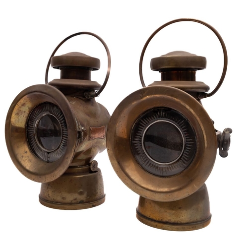 366 - A pair of Lucas King of the Road, motoring lamps, model 754, oil powered motor car side lamps, 31cm ... 