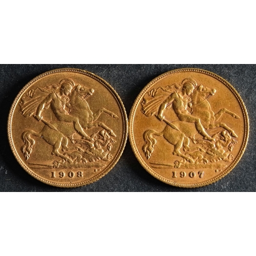 502 - Two Edwardian Sovereigns dated 1907 and 1908.