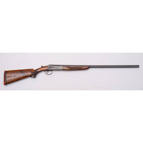 67 - A Spanish AYA single barred 12 bore hammer shotgun No. 198339, 30 inch barrel, chequered semi pistol... 