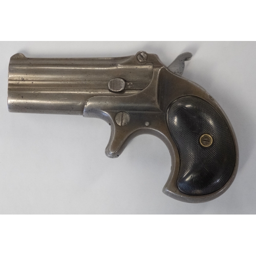 85 - A .41 calibre rimfire Remington Derringer over and under double barrel pistol:, the top flat stamped... 