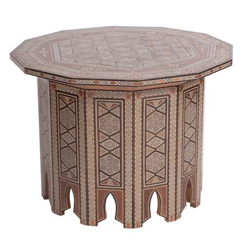 1050 - A Levantine stained hardwood and bone sadeli worked low table, 20th century; the dodecagonal top wit... 