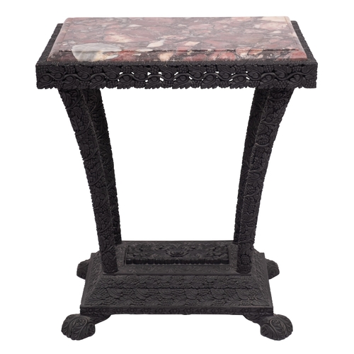 1051 - An Anglo Indian carved and stained hardwood and marble topped occasional table, circa 1880; the rect... 