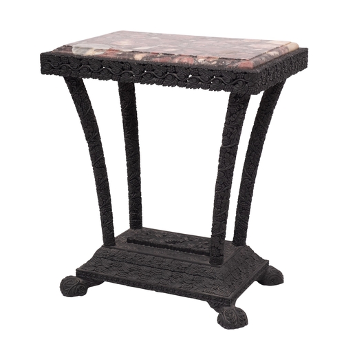 1051 - An Anglo Indian carved and stained hardwood and marble topped occasional table, circa 1880; the rect... 