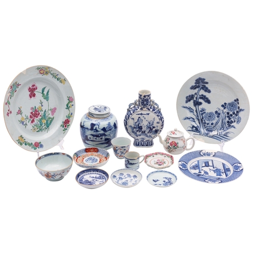 49 - A mixed lot of Chinese ceramics Qing Dynasty and later including a famille rose teapot and cover; a ... 