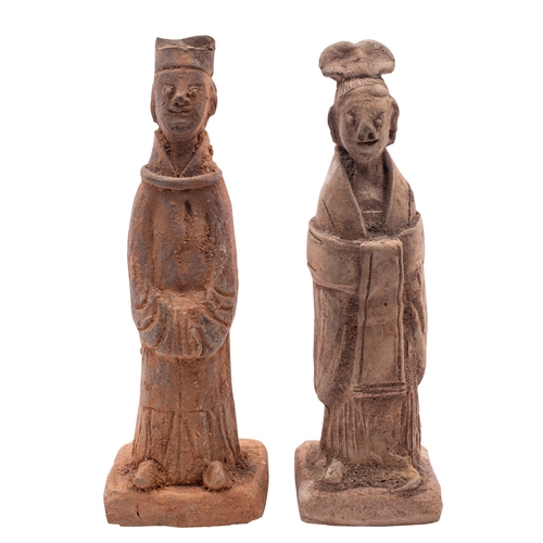 76 - Two Chinese terracotta funerary figures, of standing dignitaries, 18cm high.