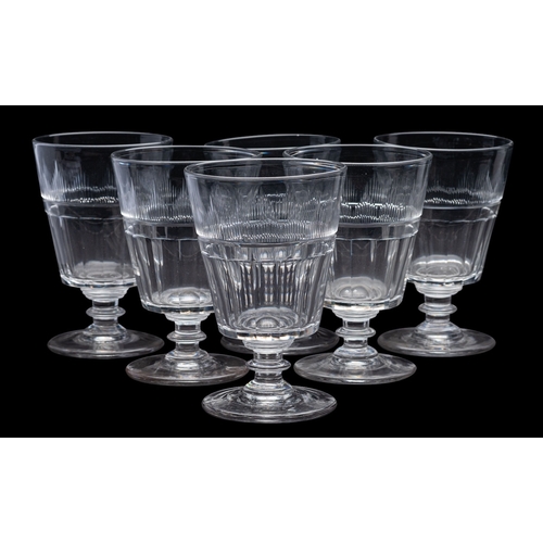 9 - A set of six mid 19th century glass rummers with blaze and slice cut bucket bowls and on knopped ste... 