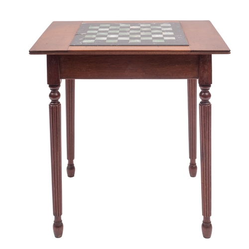 913 - A mahogany and marble inset games table in Regency taste, late 20th century; the green and black mar... 