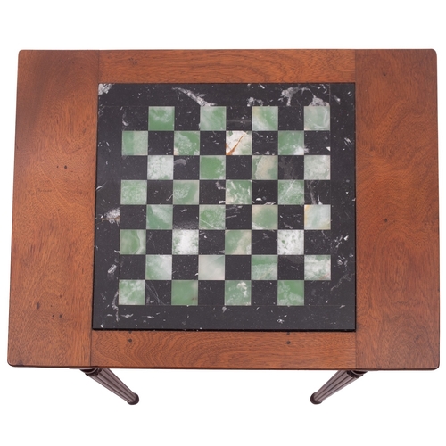 913 - A mahogany and marble inset games table in Regency taste, late 20th century; the green and black mar... 