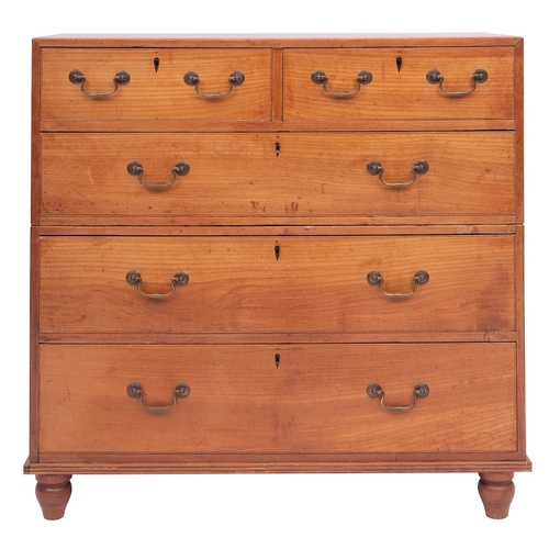 919 - A Victorian oak chest of drawers, possibly for campaign use, late 19th century; in two sections, bot... 