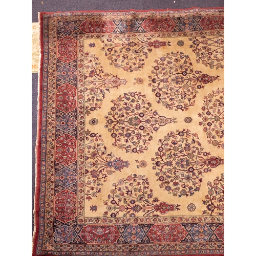 1080 - A Mahal carpet, the beige field with a geometric design of radiating palmettes and scrolling floral ... 