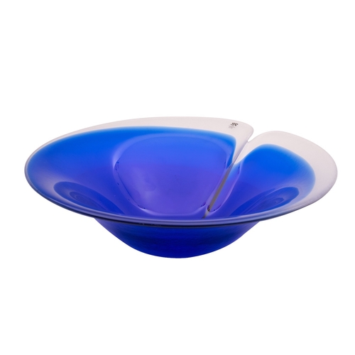 102 - Mats Johanssen 'Blue Magic' bowl of circular notched form, the blue and clear body with frosted unde... 