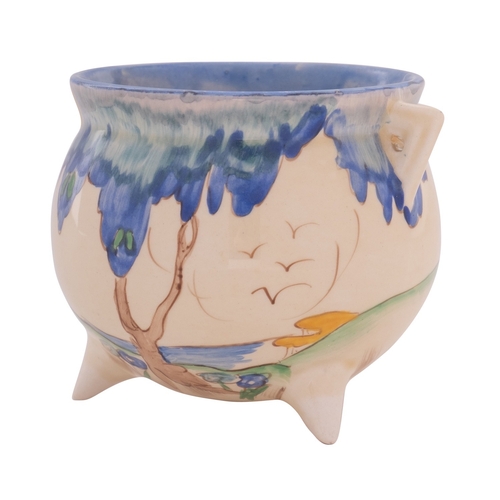 104 - A Clarice Cliff cauldron and vase, the former decorated in the Blue Taormina pattern, Wilkinson back... 