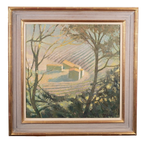 223 - *Alan Cotton (British b. 1936)   Provence - Farmstead Through Trees Oil on canvas 51 x 51cm Signed l... 