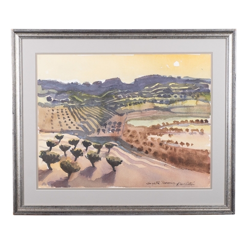 224 - *Alan Cotton (British b. 1936)   Provence - Landscape near Suzette Watercolour 30 x 41cm Signed lowe... 