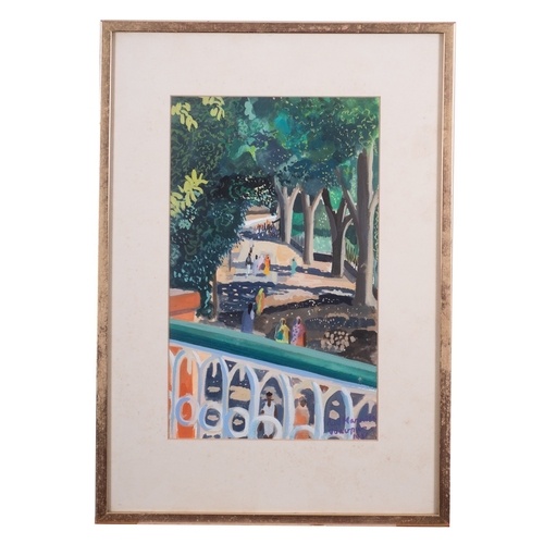 227 - Paul Manousso (Greek, 1930-2021) Road to Lake, Udaipur Gouache 39.5 x 24cm Signed lower right and in... 