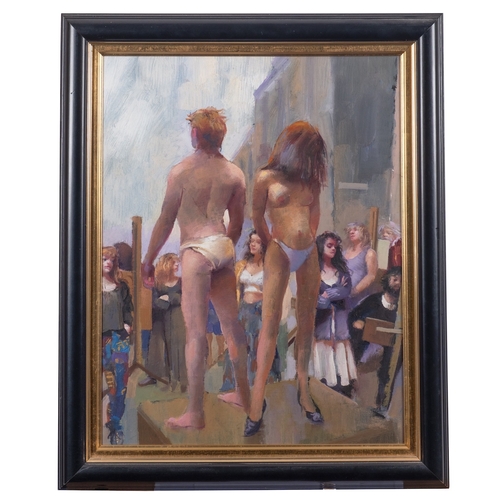 245 - *Robert Oscar Lenkiewicz (British, 1941-2002)  Student group painting models outside painter's studi... 