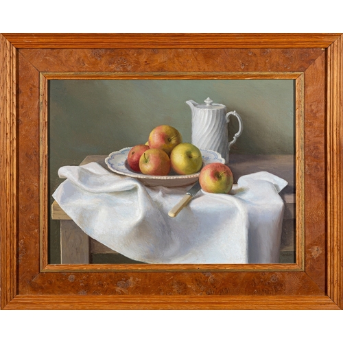 253 - Gerald Norden (British,1912-2000) Still life of apples on a table Oil on canvas 29.5 x 39.5cm Signed... 