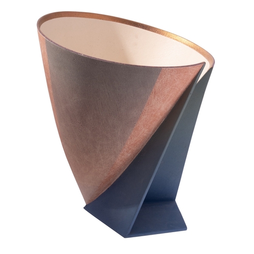 90 - *Jon Middlemiss [b. 1949] a slab built white stoneware vessel, of split conical form under banded ma... 