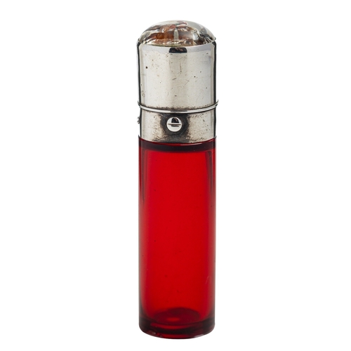 100 - An Essex Crystal and silver mounted ruby glass scent phial or bottle, unmarked, circa 1890, the reve... 