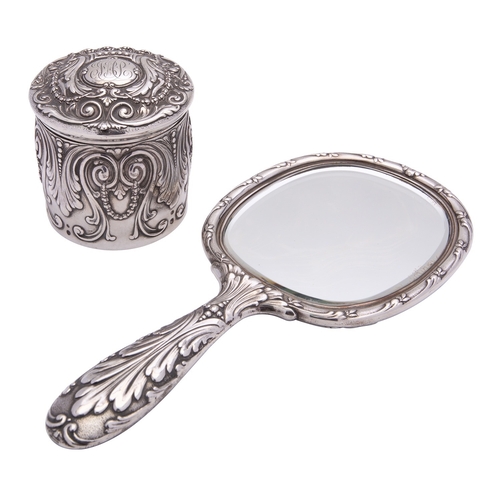20 - An American silver powder box and a hand mirror by Tiffany & Co., New York, Edward Moore period 1873... 