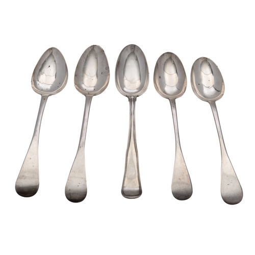 247 - A pair of George IV silver Old English pattern table spoons by David Phillips, London 1836; another ... 