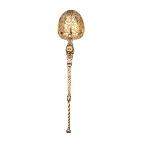 261 - A cased Edward VII silver gilt anointing spoon by Elkington & Co Ltd, Birmingham 1902, in a red leat... 