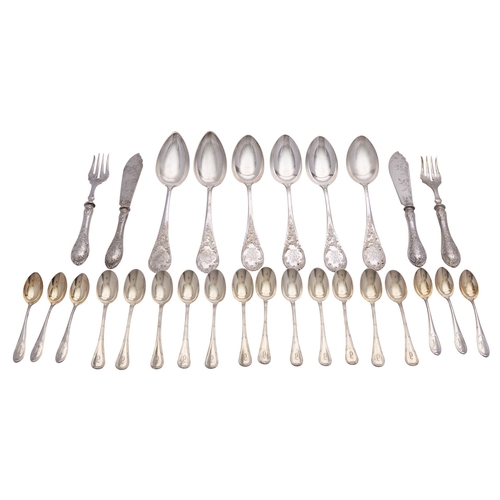 345 - A collection of German silver flatware, post 1886 .800 standard, comprising: a set of six tablespoon... 