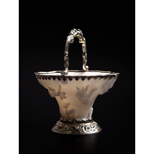 356 - A George II silver gilt mounted porcelain sweet basket by John Harvey I (maker's mark only), London ... 