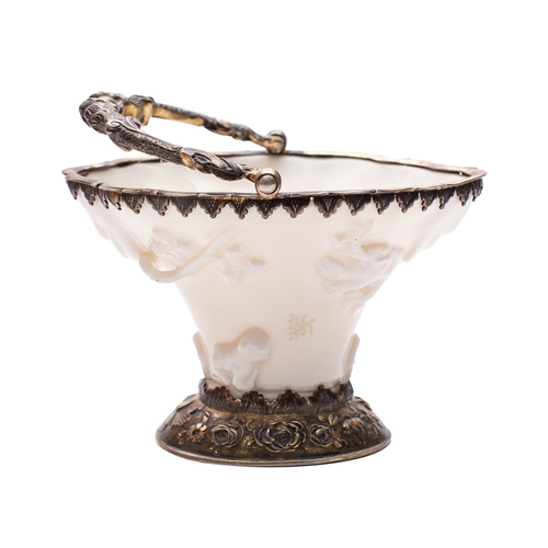 356 - A George II silver gilt mounted porcelain sweet basket by John Harvey I (maker's mark only), London ... 