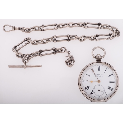 381 - A silver pocket watch the dial having a subsidiary seconds dial and signed for the retailer The Prem... 