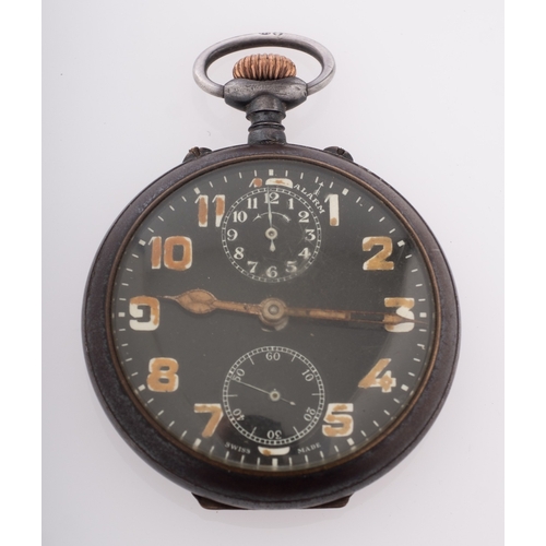 395 - WITHDRAWN LOT   Zenith, an alarm pocket watch, possibly for a World War I German officer the black d... 