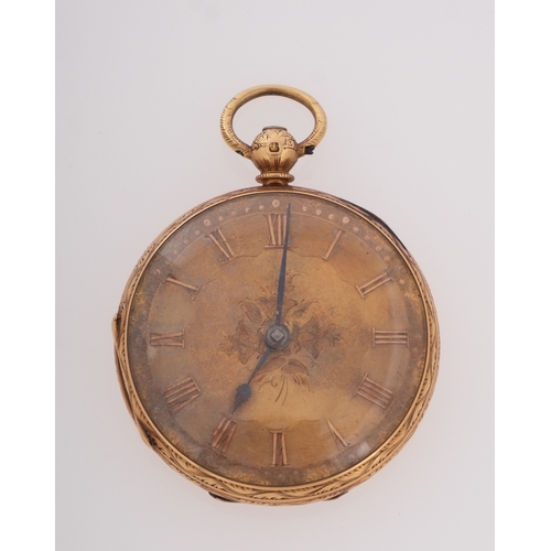 398 - John Bell, York, an 18ct gold open-faced pocket watch the gold dial with engraved decoration, raised... 