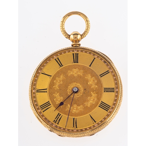 399 - An 18ct gold lady's open face pocket watch with a cylinder escapement, the case stamped inside K18 w... 