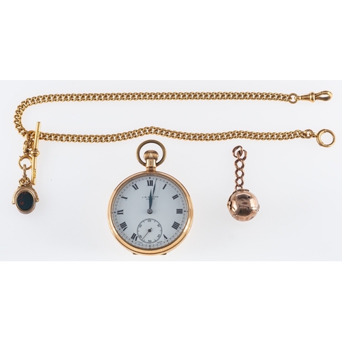 404 - J.W. Benson a 9ct gold open-faced pocket watch the dial with black Roman numerals, blued steel spade... 