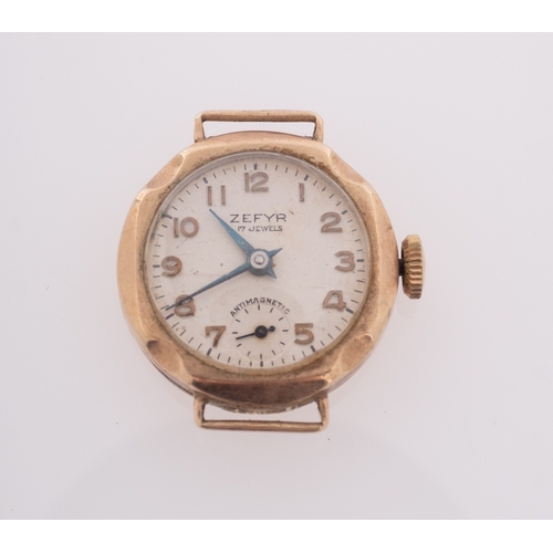 412 - Zepyr a lady's gold wrist watch, the dial with raised Arabic numerals and a subsidiary seconds dial ... 