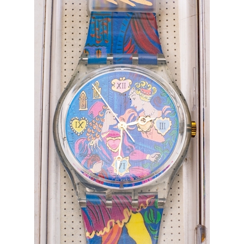 418 - Swatch A Point of View black watch in original box, 1995. Swatch a Romeo & Juliet watch, in original... 