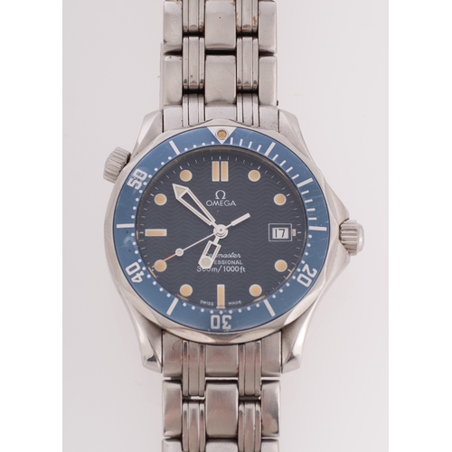 454 - Omega James Bond Seamaster a gentleman's stainless steel wristwatch the wavy-line blue dial signed O... 