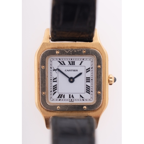 460 - Cartier Santos Dumant a lady's 18ct gold wristwatch the white dial with black Roman numerals and bat... 