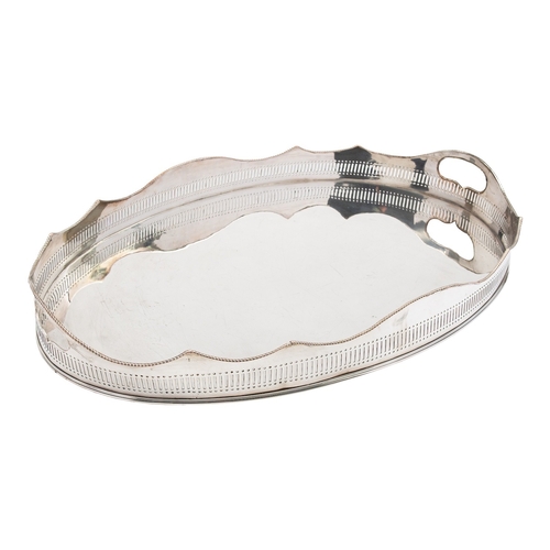 5 - An early 20th century silver plated on copper oval gallery tray, not marked, 61cm (24in.) wide